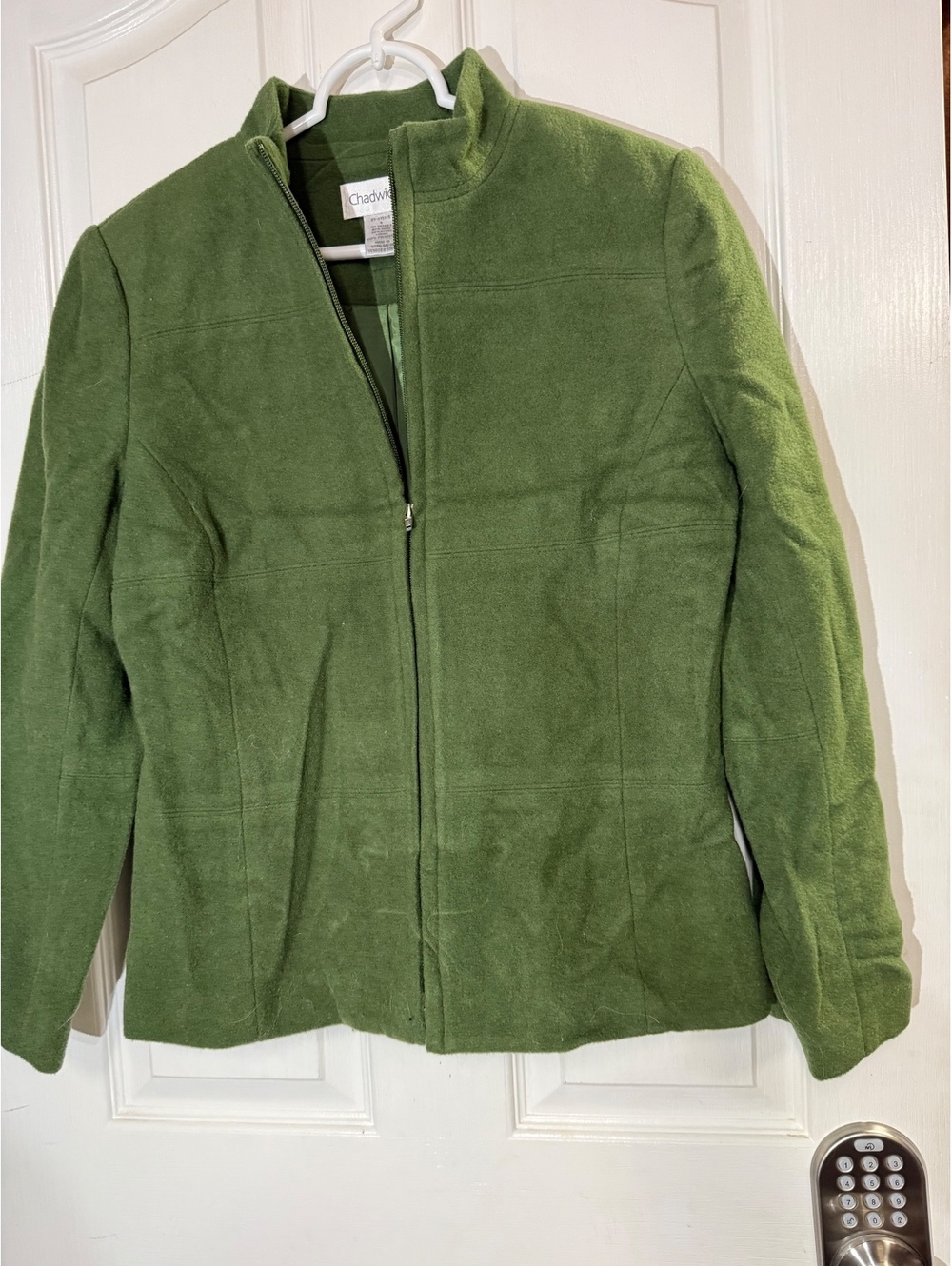 Chadwicks Womens 6 Olive Green Wool Blend Zip Up Mock Neck Jacket Coat Minimal